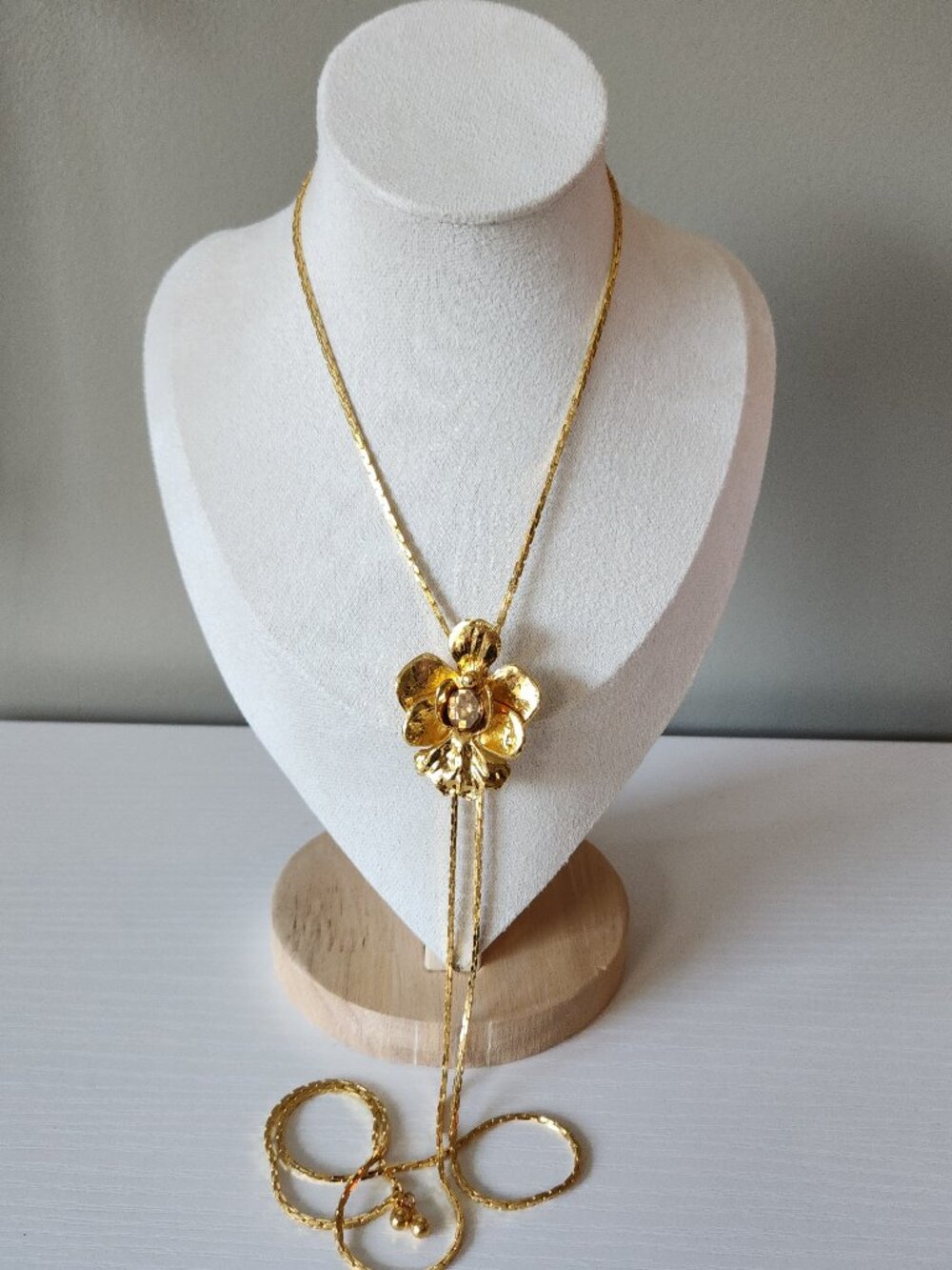 Vintage RISIS Vanda Orchid 24K Gold Plated Lariat Slider PAT 1094-483